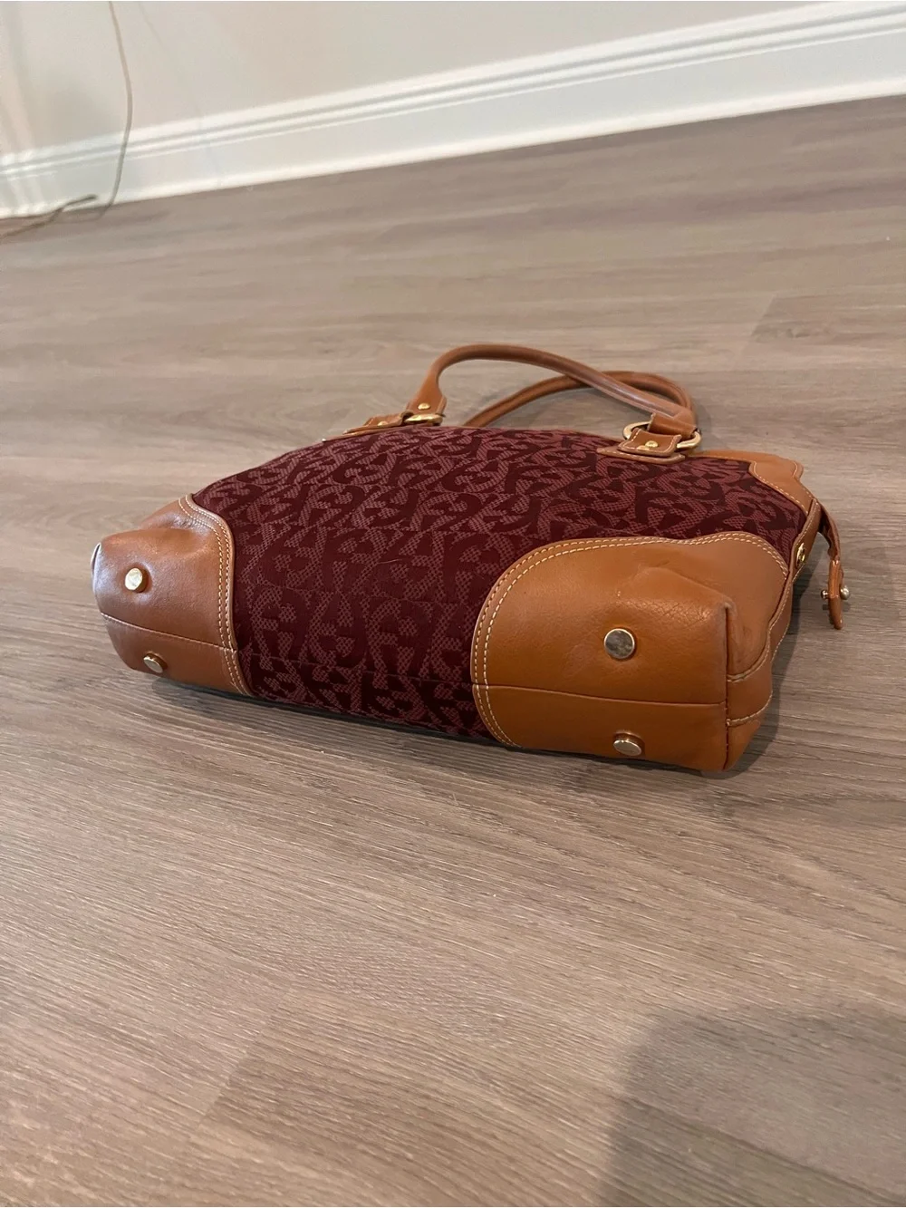 Etienne Aigner Burgundy and Tan Signature Shoulder Bag